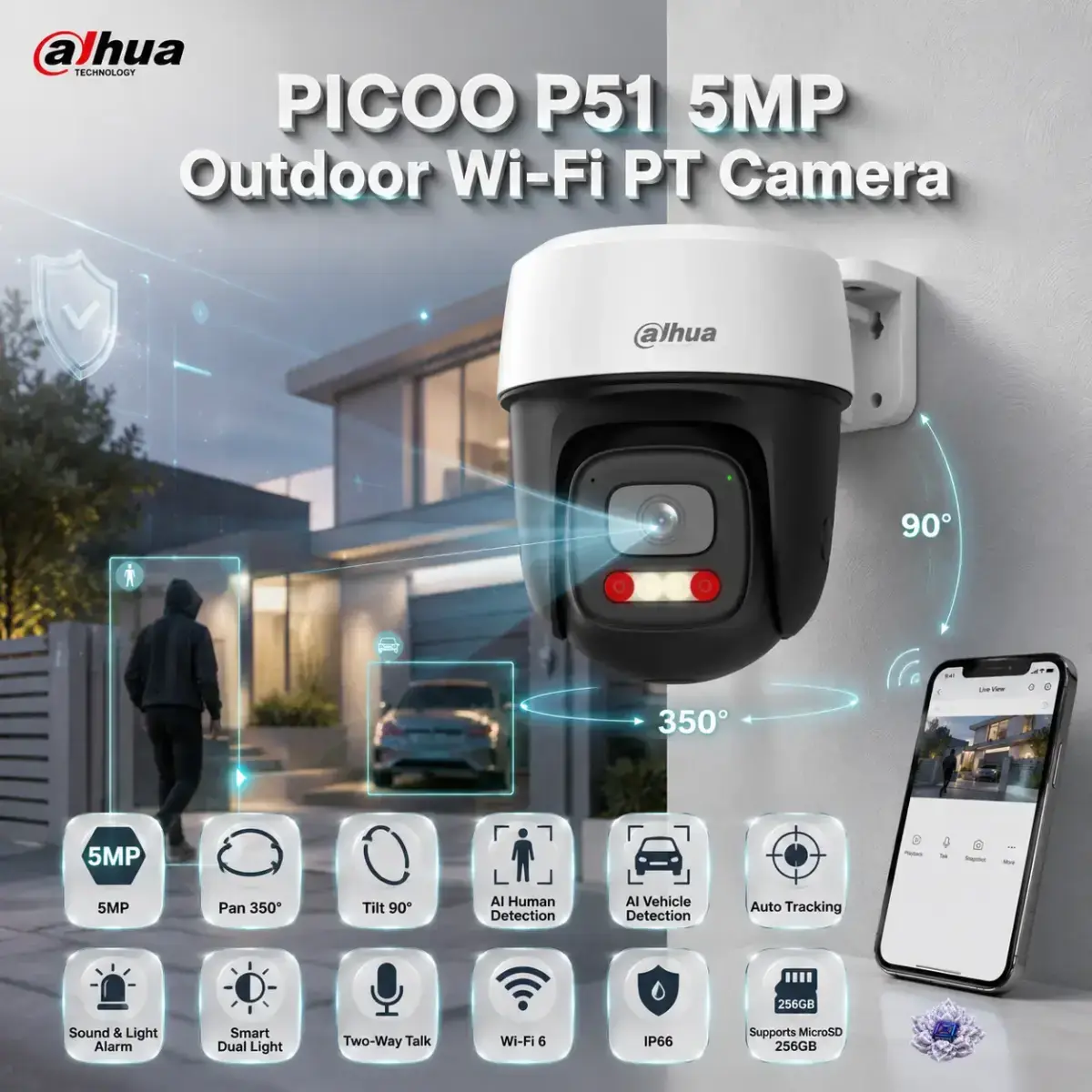 Dahua Dahua PICOO P51 5MP Outdoor Wi-Fi 6 Pan & Tilt Security Camera